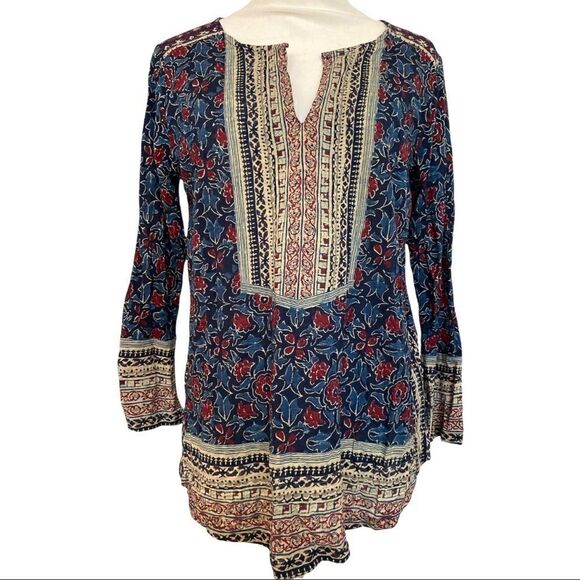 Lucky Brand | NWT Mixed Print long Sleeve Split V Peasant Top Blouse | L - Picture 1 of 8